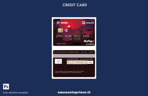 modello di carta di credito platino RuPay della banca India Kotak stile verifica